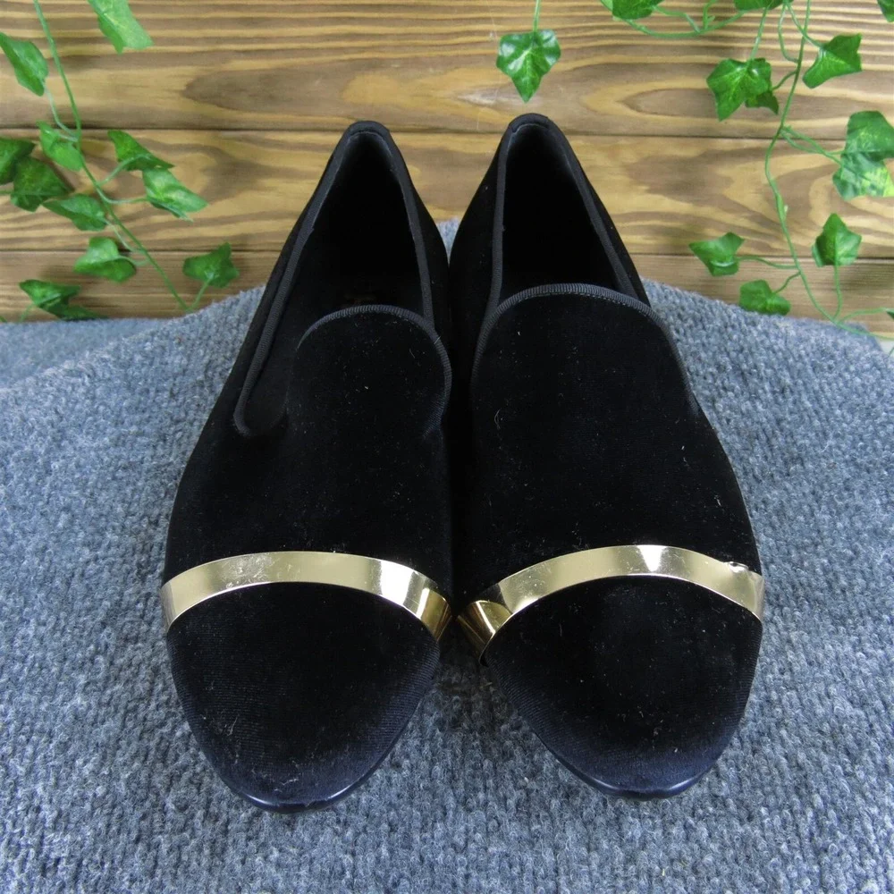 Harpelunde Men Black Velvet Loafer Slip On Dress Shoes With Gold Plate‎ Size 11